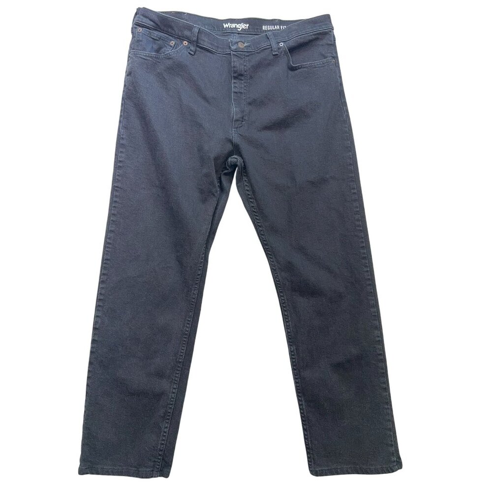 Wrangler Men Straight Jeans 40x32 Black Denim Regular Fit Relaxed Stretch Cotton